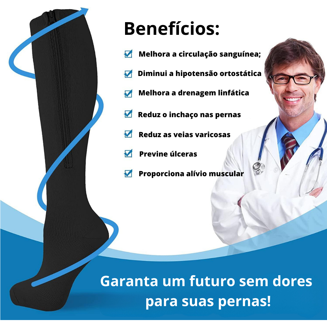 Promoção | Pague 2 Leve 3 | Kit com 3 Pares de Meias de Compressão ProRunners® com Poliamida e Elastano