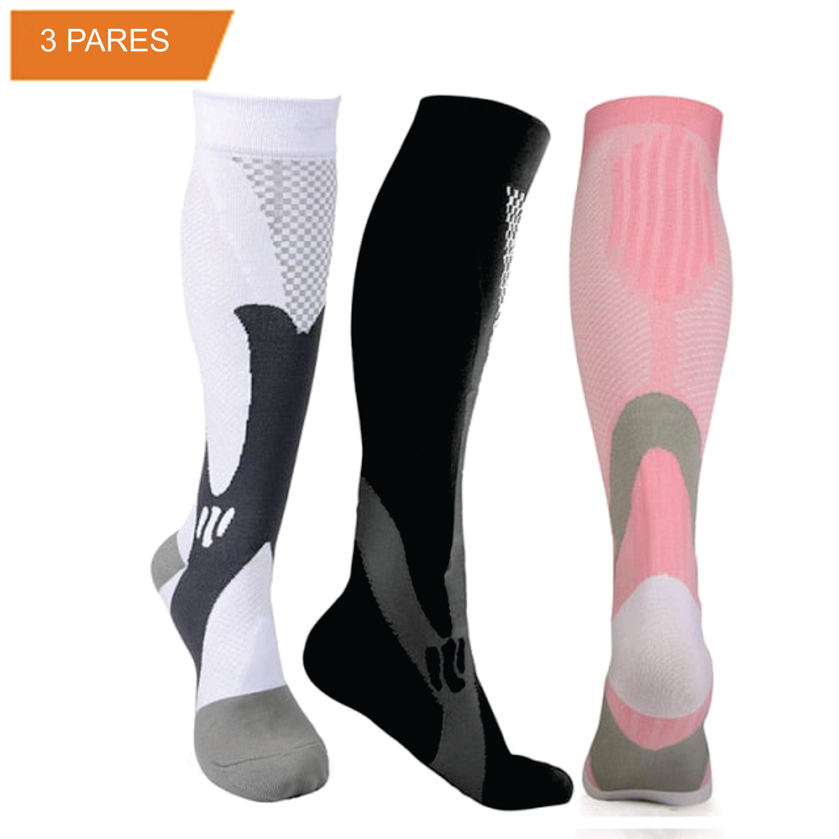 Promoção | Pague 2 Leve 3 | Kit com 3 Pares de Meias de Compressão ProRunners® com Poliamida e Elastano