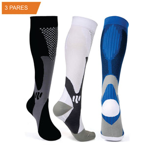 Promoção | Pague 2 Leve 3 | Kit com 3 Pares de Meias de Compressão ProRunners® com Poliamida e Elastano